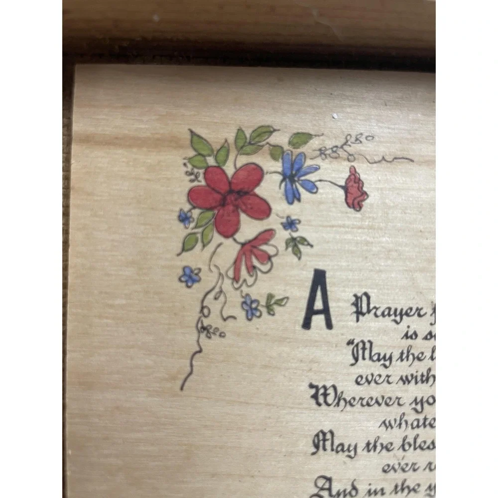 Vintage Wooden Framed Prayer Plaque Christian Blessing Floral Wall Table Decor